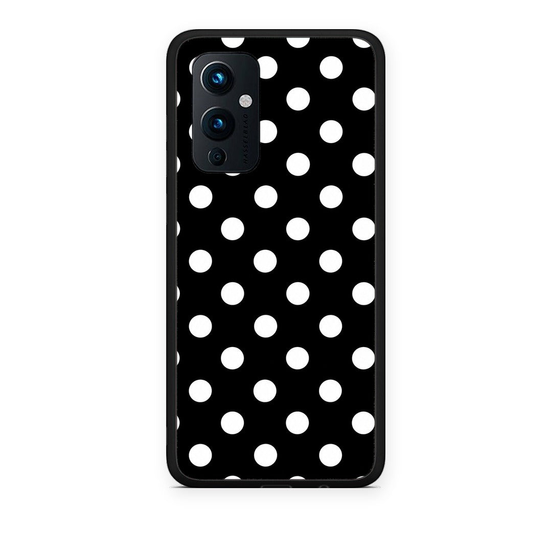 Θήκη OnePlus 9 White Polka Dots on Black από τη Smartfits με σχέδιο στο πίσω μέρος και μαύρο περίβλημα | OnePlus 9 White Polka Dots on Black case with colorful back and black bezels