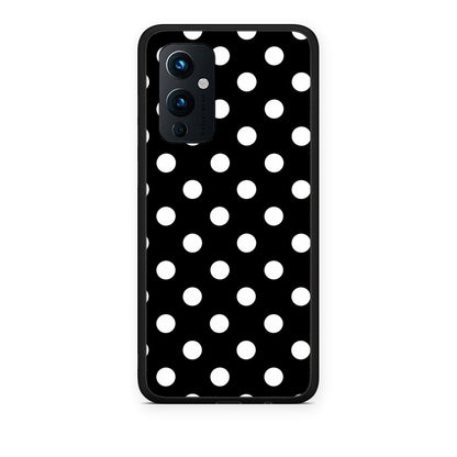 Θήκη OnePlus 9 White Polka Dots on Black από τη Smartfits με σχέδιο στο πίσω μέρος και μαύρο περίβλημα | OnePlus 9 White Polka Dots on Black case with colorful back and black bezels