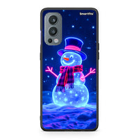 Thumbnail for OnePlus Nord 2 5G Christmas Neon Snowman θήκη από τη Smartfits με σχέδιο στο πίσω μέρος και μαύρο περίβλημα | Smartphone case with colorful back and black bezels by Smartfits