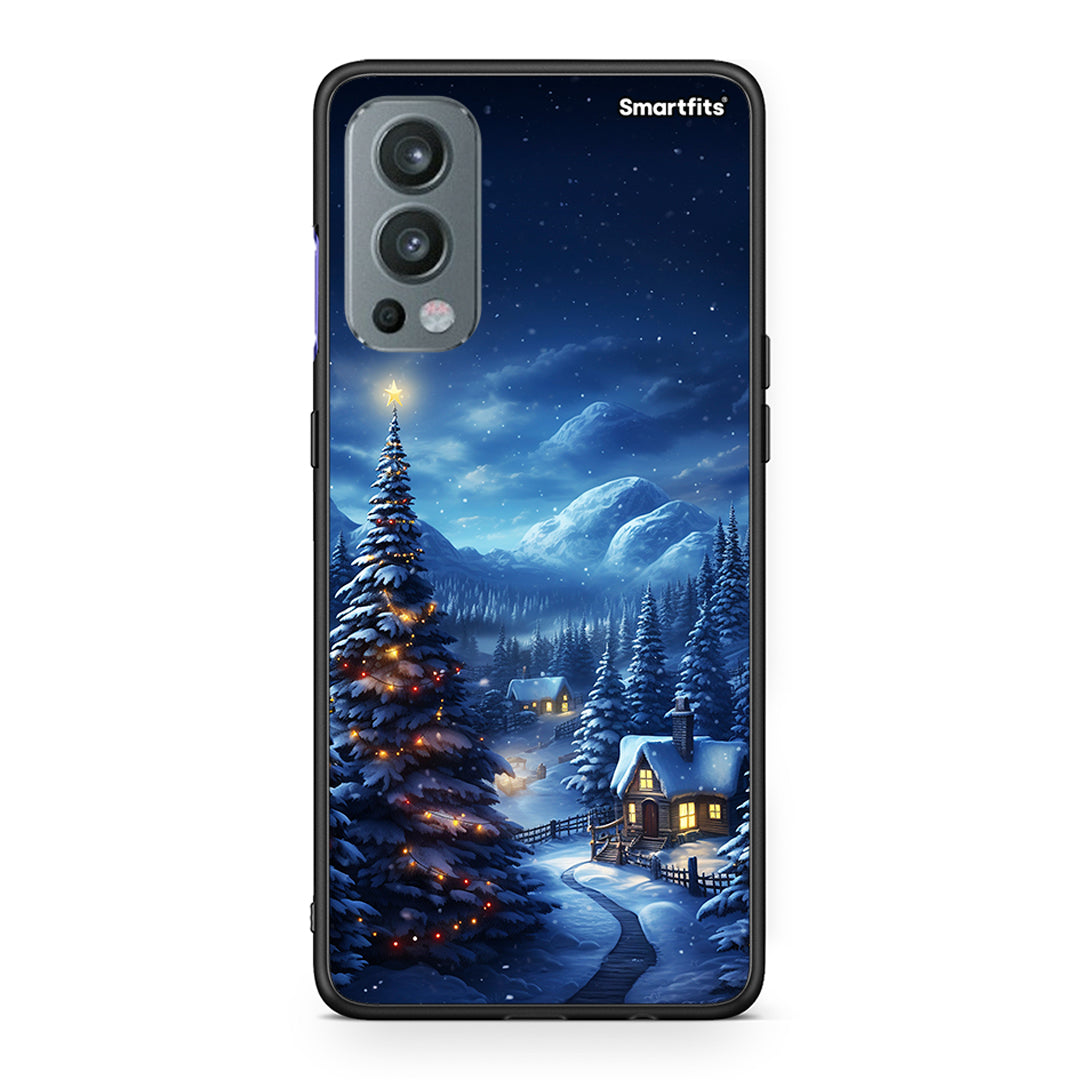 OnePlus Nord 2 5G Christmas Scenery θήκη από τη Smartfits με σχέδιο στο πίσω μέρος και μαύρο περίβλημα | Smartphone case with colorful back and black bezels by Smartfits