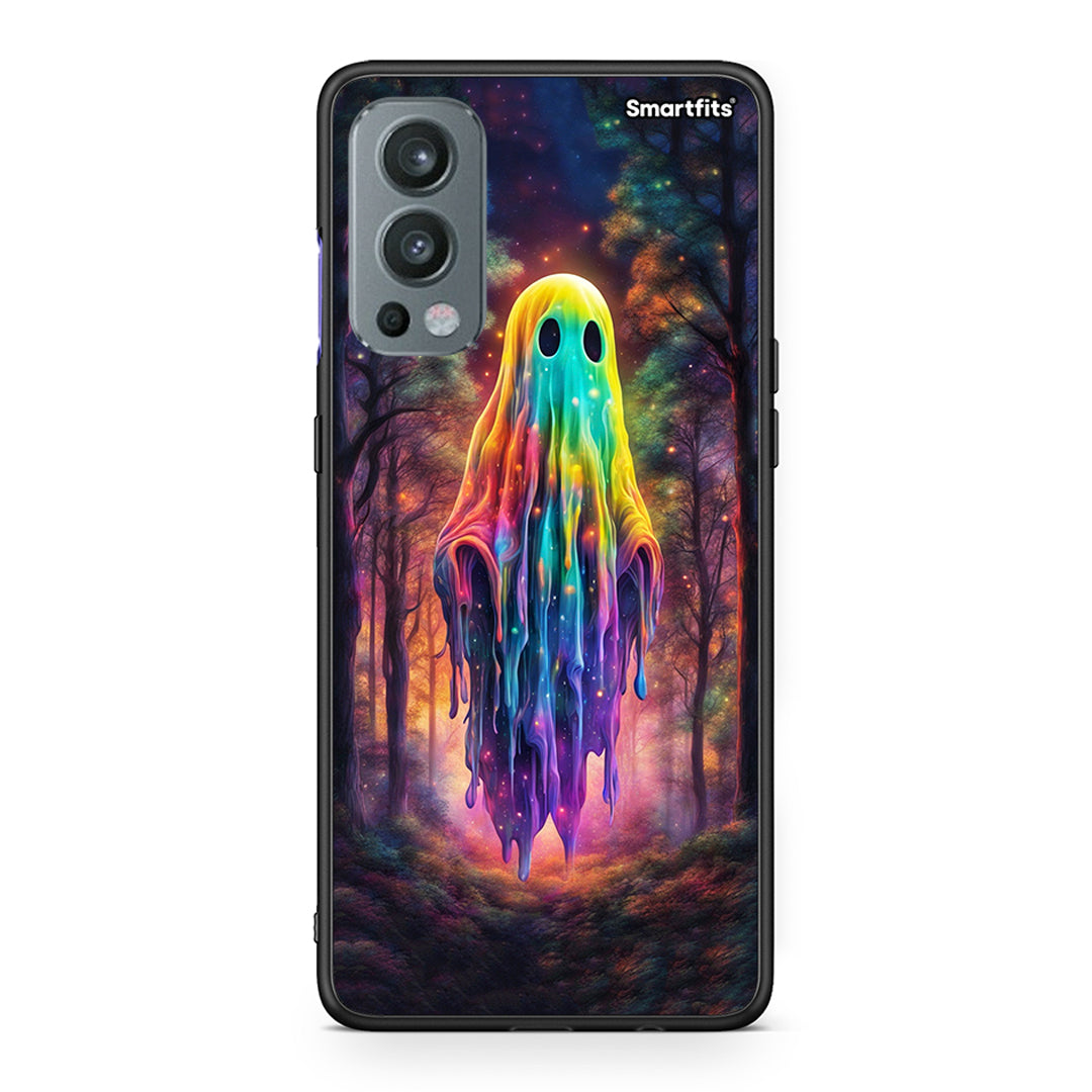 OnePlus Nord 2 5G Halloween Ghost θήκη από τη Smartfits με σχέδιο στο πίσω μέρος και μαύρο περίβλημα | Smartphone case with colorful back and black bezels by Smartfits