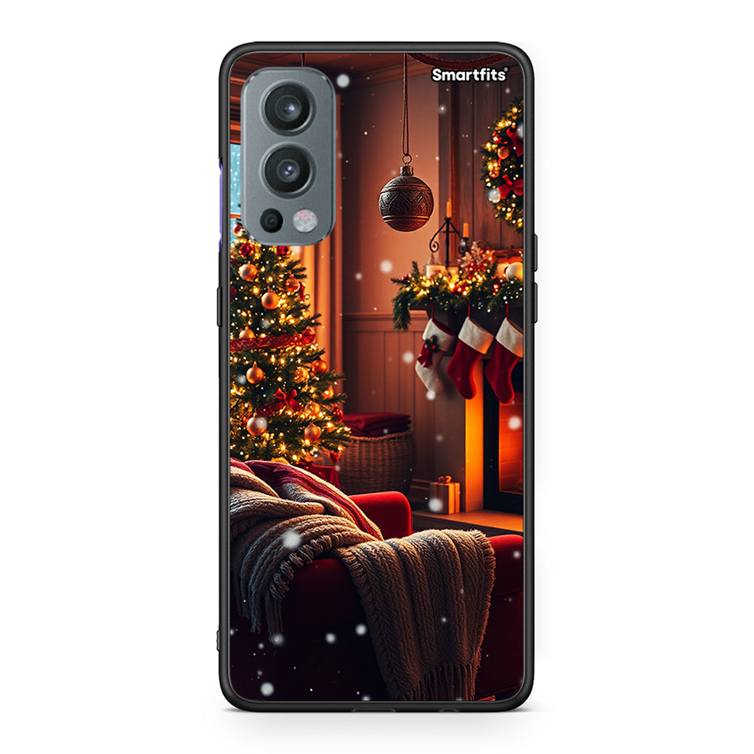 OnePlus Nord 2 5G Home For Christmas θήκη από τη Smartfits με σχέδιο στο πίσω μέρος και μαύρο περίβλημα | Smartphone case with colorful back and black bezels by Smartfits