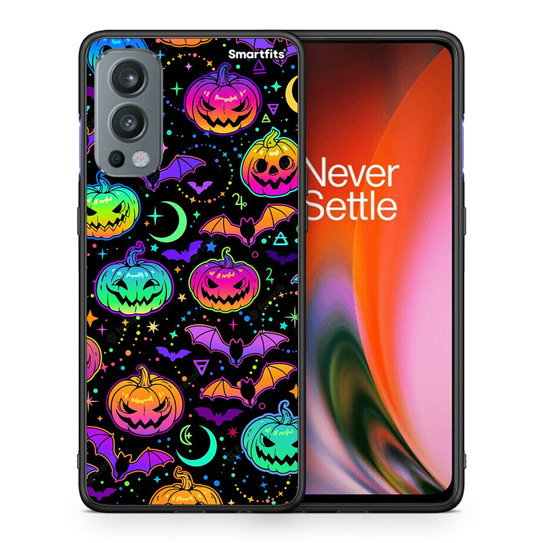 Θήκη OnePlus Nord 2 5G Neon Halloween από τη Smartfits με σχέδιο στο πίσω μέρος και μαύρο περίβλημα | OnePlus Nord 2 5G Neon Halloween case with colorful back and black bezels