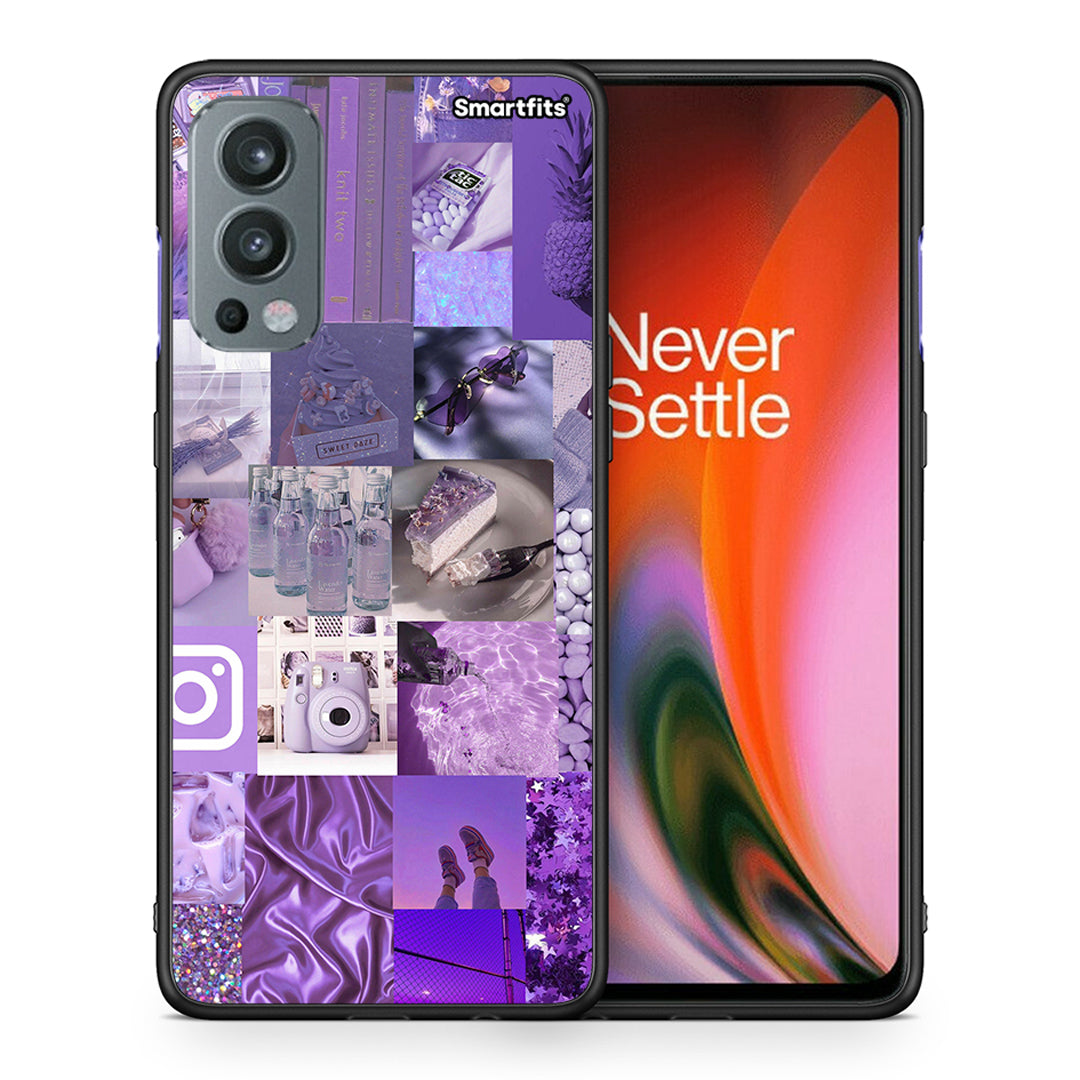 Θήκη OnePlus Nord 2 5G Purple Aesthetic Collage από τη Smartfits με σχέδιο στο πίσω μέρος και μαύρο περίβλημα | OnePlus Nord 2 5G Purple Aesthetic Collage case with colorful back and black bezels