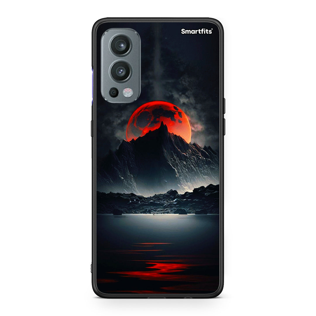 OnePlus Nord 2 5G Red Full Moon θήκη από τη Smartfits με σχέδιο στο πίσω μέρος και μαύρο περίβλημα | Smartphone case with colorful back and black bezels by Smartfits