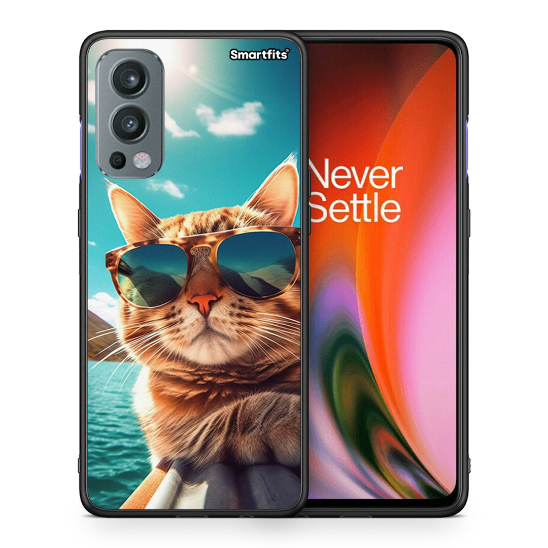 Θήκη OnePlus Nord 2 5G Summer Cat από τη Smartfits με σχέδιο στο πίσω μέρος και μαύρο περίβλημα | OnePlus Nord 2 5G Summer Cat case with colorful back and black bezels