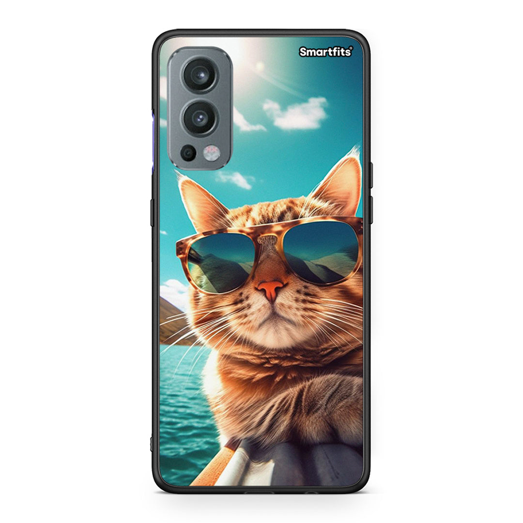 OnePlus Nord 2 5G Summer Cat θήκη από τη Smartfits με σχέδιο στο πίσω μέρος και μαύρο περίβλημα | Smartphone case with colorful back and black bezels by Smartfits