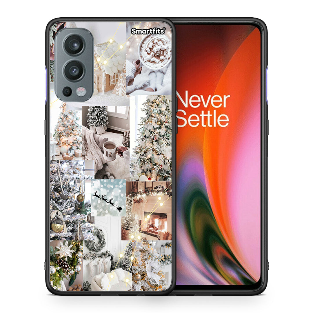 Θήκη OnePlus Nord 2 5G White Christmas από τη Smartfits με σχέδιο στο πίσω μέρος και μαύρο περίβλημα | OnePlus Nord 2 5G White Christmas case with colorful back and black bezels