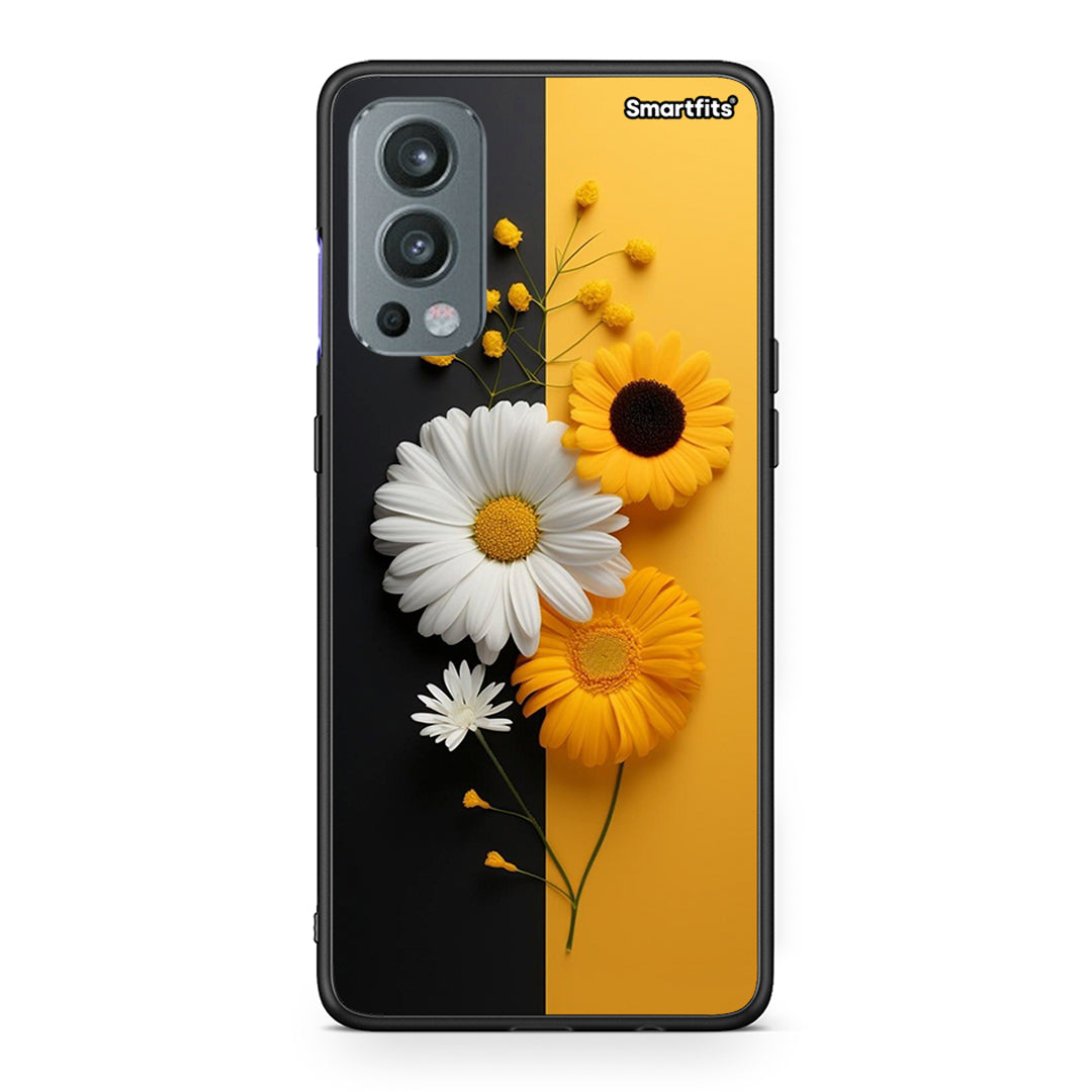 OnePlus Nord 2 5G Yellow Daisies θήκη από τη Smartfits με σχέδιο στο πίσω μέρος και μαύρο περίβλημα | Smartphone case with colorful back and black bezels by Smartfits