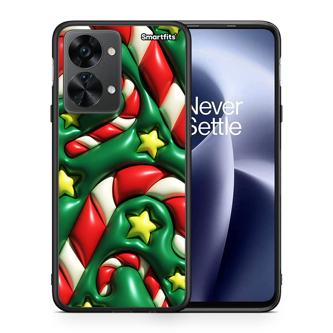 Θήκη OnePlus Nord 2T Christmas Bubbles από τη Smartfits με σχέδιο στο πίσω μέρος και μαύρο περίβλημα | OnePlus Nord 2T Christmas Bubbles case with colorful back and black bezels