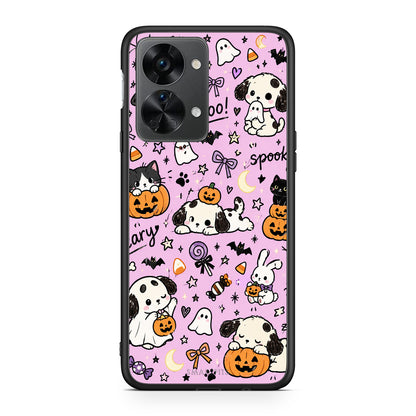 Θήκη OnePlus Nord 2T Halloween Puppies and Friends on Lilac από τη Smartfits με σχέδιο στο πίσω μέρος και μαύρο περίβλημα | OnePlus Nord 2T Halloween Puppies and Friends on Lilac case with colorful back and black bezels