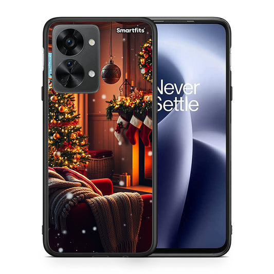 Θήκη OnePlus Nord 2T Home For Christmas από τη Smartfits με σχέδιο στο πίσω μέρος και μαύρο περίβλημα | OnePlus Nord 2T Home For Christmas case with colorful back and black bezels