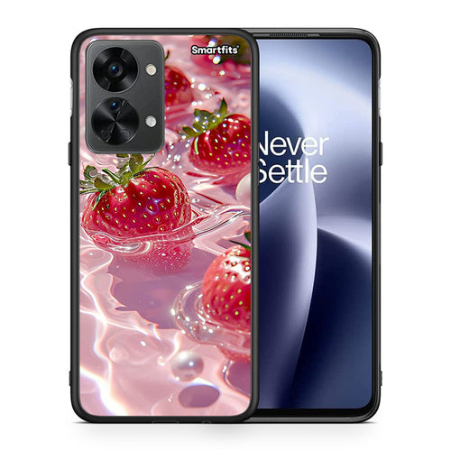 Θήκη OnePlus Nord 2T Juicy Strawberries από τη Smartfits με σχέδιο στο πίσω μέρος και μαύρο περίβλημα | OnePlus Nord 2T Juicy Strawberries case with colorful back and black bezels