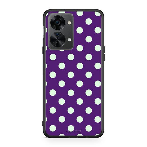 Θήκη OnePlus Nord 2T Mint Polka Dots on Purple από τη Smartfits με σχέδιο στο πίσω μέρος και μαύρο περίβλημα | OnePlus Nord 2T Mint Polka Dots on Purple case with colorful back and black bezels