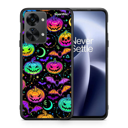 Θήκη OnePlus Nord 2T Neon Halloween από τη Smartfits με σχέδιο στο πίσω μέρος και μαύρο περίβλημα | OnePlus Nord 2T Neon Halloween case with colorful back and black bezels