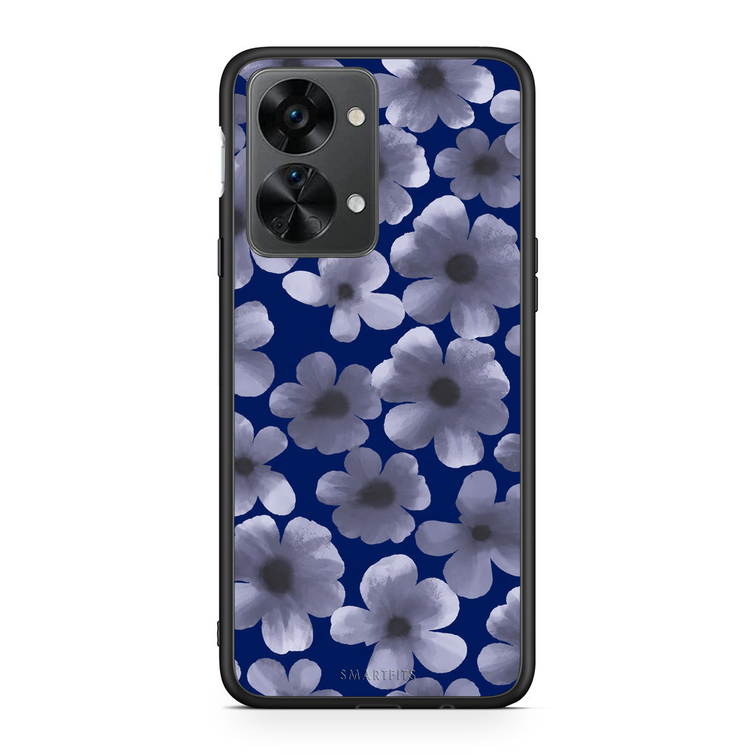 Θήκη OnePlus Nord 2T Pale Blue Flowers on Navy από τη Smartfits με σχέδιο στο πίσω μέρος και μαύρο περίβλημα | OnePlus Nord 2T Pale Blue Flowers on Navy case with colorful back and black bezels