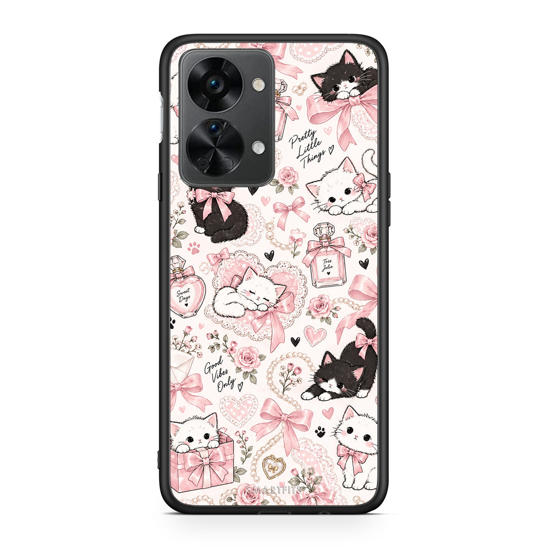Θήκη OnePlus Nord 2T Pink Bows and Kittens Collage από τη Smartfits με σχέδιο στο πίσω μέρος και μαύρο περίβλημα | OnePlus Nord 2T Pink Bows and Kittens Collage case with colorful back and black bezels