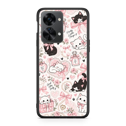 Θήκη OnePlus Nord 2T Pink Bows and Kittens Collage από τη Smartfits με σχέδιο στο πίσω μέρος και μαύρο περίβλημα | OnePlus Nord 2T Pink Bows and Kittens Collage case with colorful back and black bezels