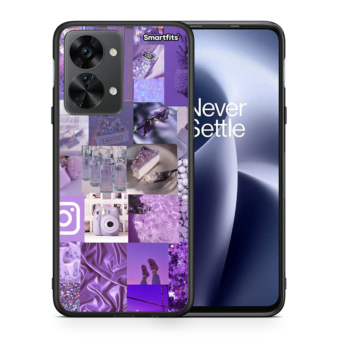 Θήκη OnePlus Nord 2T Purple Aesthetic Collage από τη Smartfits με σχέδιο στο πίσω μέρος και μαύρο περίβλημα | OnePlus Nord 2T Purple Aesthetic Collage case with colorful back and black bezels