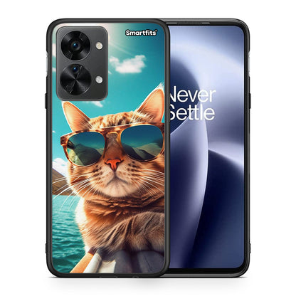 Θήκη OnePlus Nord 2T Summer Cat από τη Smartfits με σχέδιο στο πίσω μέρος και μαύρο περίβλημα | OnePlus Nord 2T Summer Cat case with colorful back and black bezels