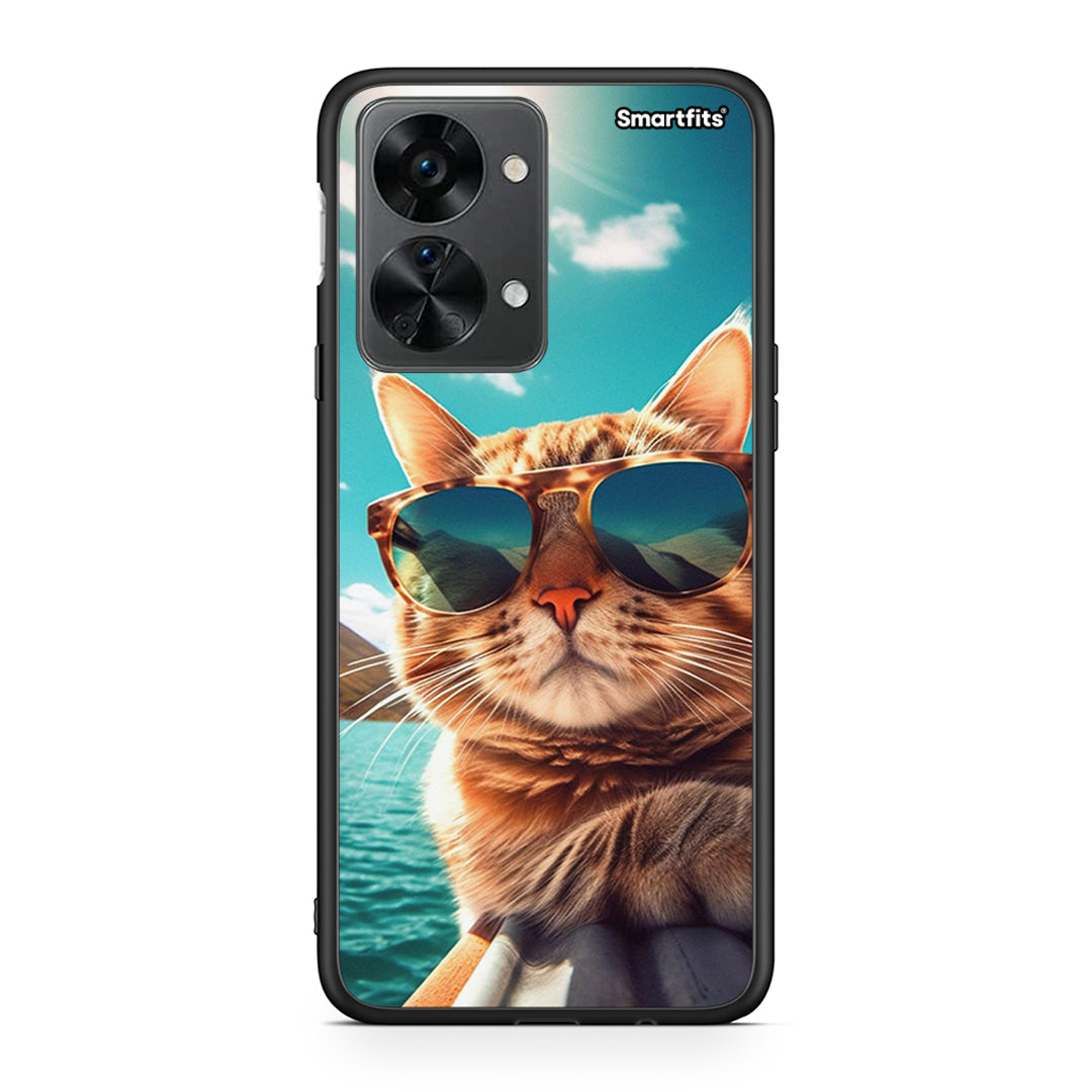 OnePlus Nord 2T Summer Cat θήκη από τη Smartfits με σχέδιο στο πίσω μέρος και μαύρο περίβλημα | Smartphone case with colorful back and black bezels by Smartfits