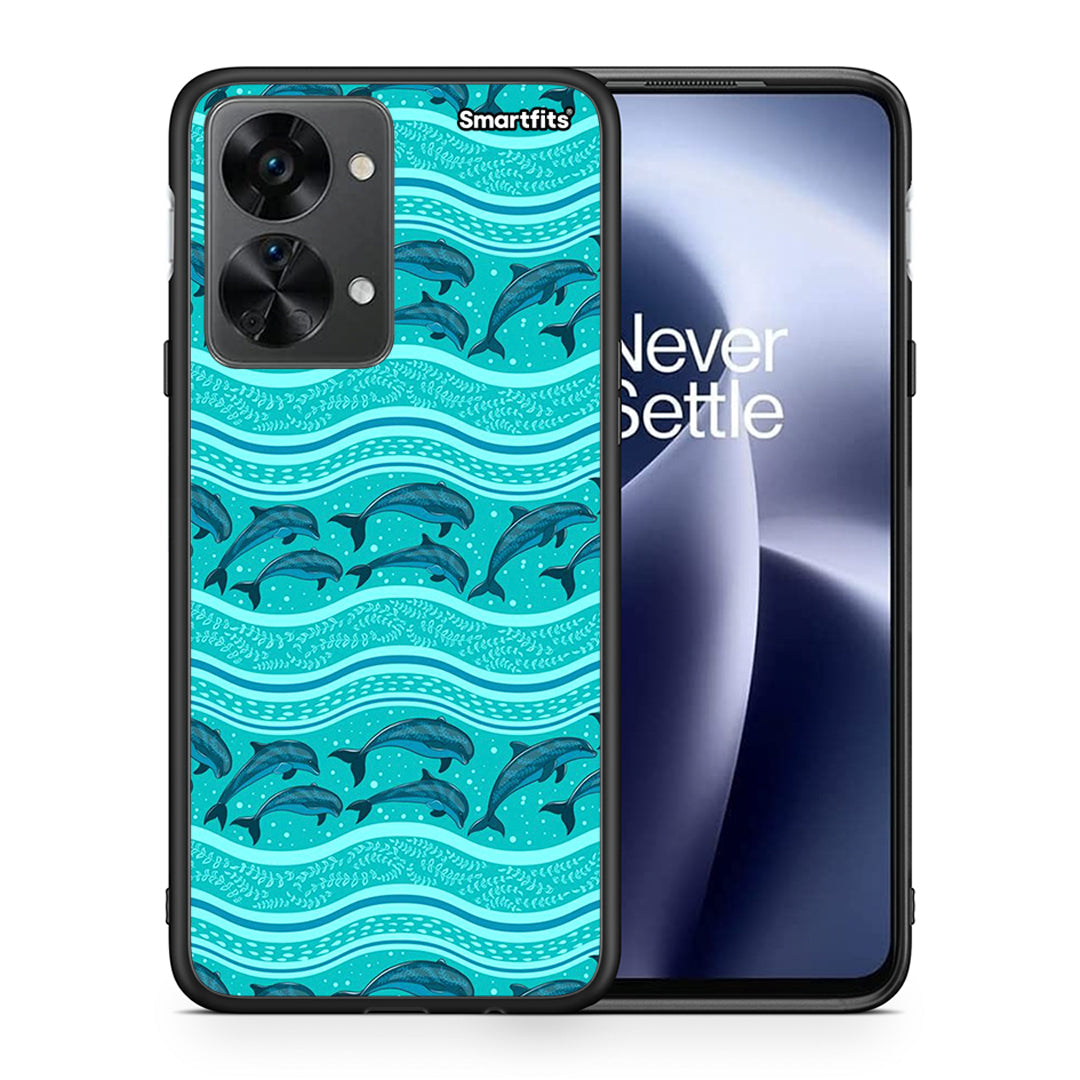 Θήκη OnePlus Nord 2T Swimming Dolphins από τη Smartfits με σχέδιο στο πίσω μέρος και μαύρο περίβλημα | OnePlus Nord 2T Swimming Dolphins case with colorful back and black bezels