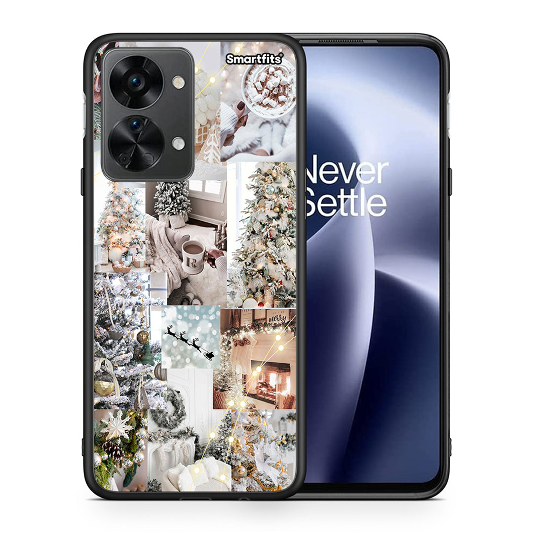 Θήκη OnePlus Nord 2T White Christmas από τη Smartfits με σχέδιο στο πίσω μέρος και μαύρο περίβλημα | OnePlus Nord 2T White Christmas case with colorful back and black bezels