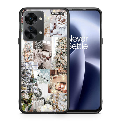 Θήκη OnePlus Nord 2T White Christmas από τη Smartfits με σχέδιο στο πίσω μέρος και μαύρο περίβλημα | OnePlus Nord 2T White Christmas case with colorful back and black bezels
