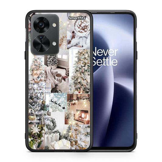 Θήκη OnePlus Nord 2T White Christmas από τη Smartfits με σχέδιο στο πίσω μέρος και μαύρο περίβλημα | OnePlus Nord 2T White Christmas case with colorful back and black bezels