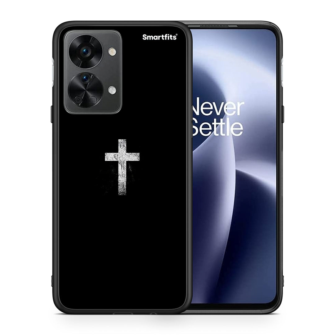 Θήκη OnePlus Nord 2T White Cross από τη Smartfits με σχέδιο στο πίσω μέρος και μαύρο περίβλημα | OnePlus Nord 2T White Cross case with colorful back and black bezels