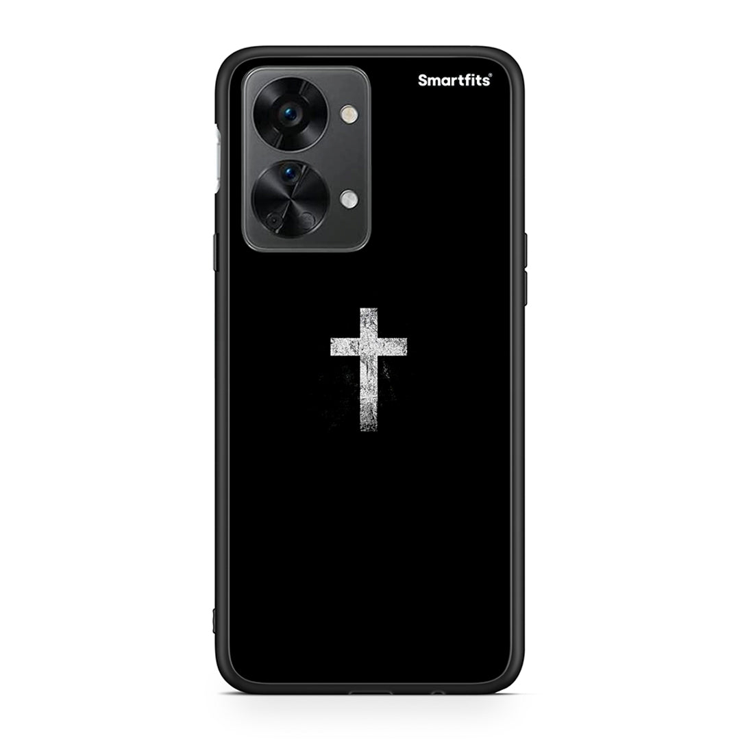 OnePlus Nord 2T White Cross θήκη από τη Smartfits με σχέδιο στο πίσω μέρος και μαύρο περίβλημα | Smartphone case with colorful back and black bezels by Smartfits