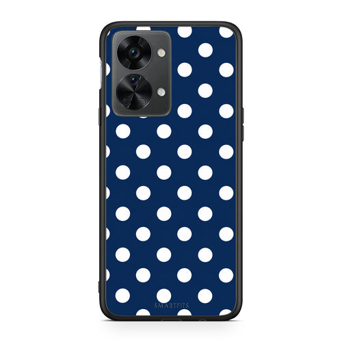Θήκη OnePlus Nord 2T White Large Polka Dots on Navy από τη Smartfits με σχέδιο στο πίσω μέρος και μαύρο περίβλημα | OnePlus Nord 2T White Large Polka Dots on Navy case with colorful back and black bezels