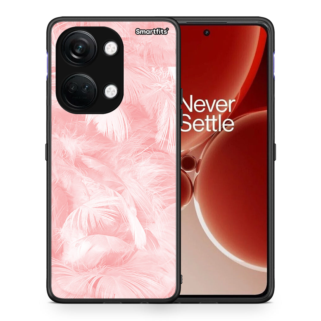 Θήκη OnePlus Nord 3 Pink Feather Boho από τη Smartfits με σχέδιο στο πίσω μέρος και μαύρο περίβλημα | OnePlus Nord 3 Pink Feather Boho case with colorful back and black bezels