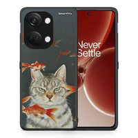 Thumbnail for Θήκη OnePlus Nord 3 Cat Goldfish από τη Smartfits με σχέδιο στο πίσω μέρος και μαύρο περίβλημα | OnePlus Nord 3 Cat Goldfish case with colorful back and black bezels