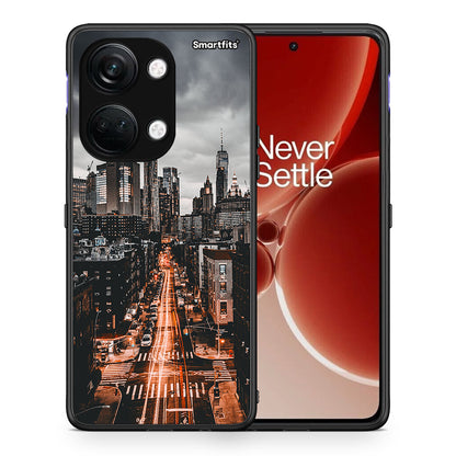 Θήκη OnePlus Nord 3 City Lights από τη Smartfits με σχέδιο στο πίσω μέρος και μαύρο περίβλημα | OnePlus Nord 3 City Lights case with colorful back and black bezels