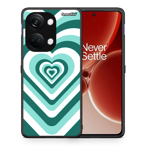 Θήκη OnePlus Nord 3 Green Hearts από τη Smartfits με σχέδιο στο πίσω μέρος και μαύρο περίβλημα | OnePlus Nord 3 Green Hearts case with colorful back and black bezels
