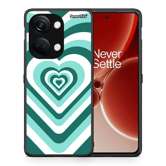 Θήκη OnePlus Nord 3 Green Hearts από τη Smartfits με σχέδιο στο πίσω μέρος και μαύρο περίβλημα | OnePlus Nord 3 Green Hearts case with colorful back and black bezels