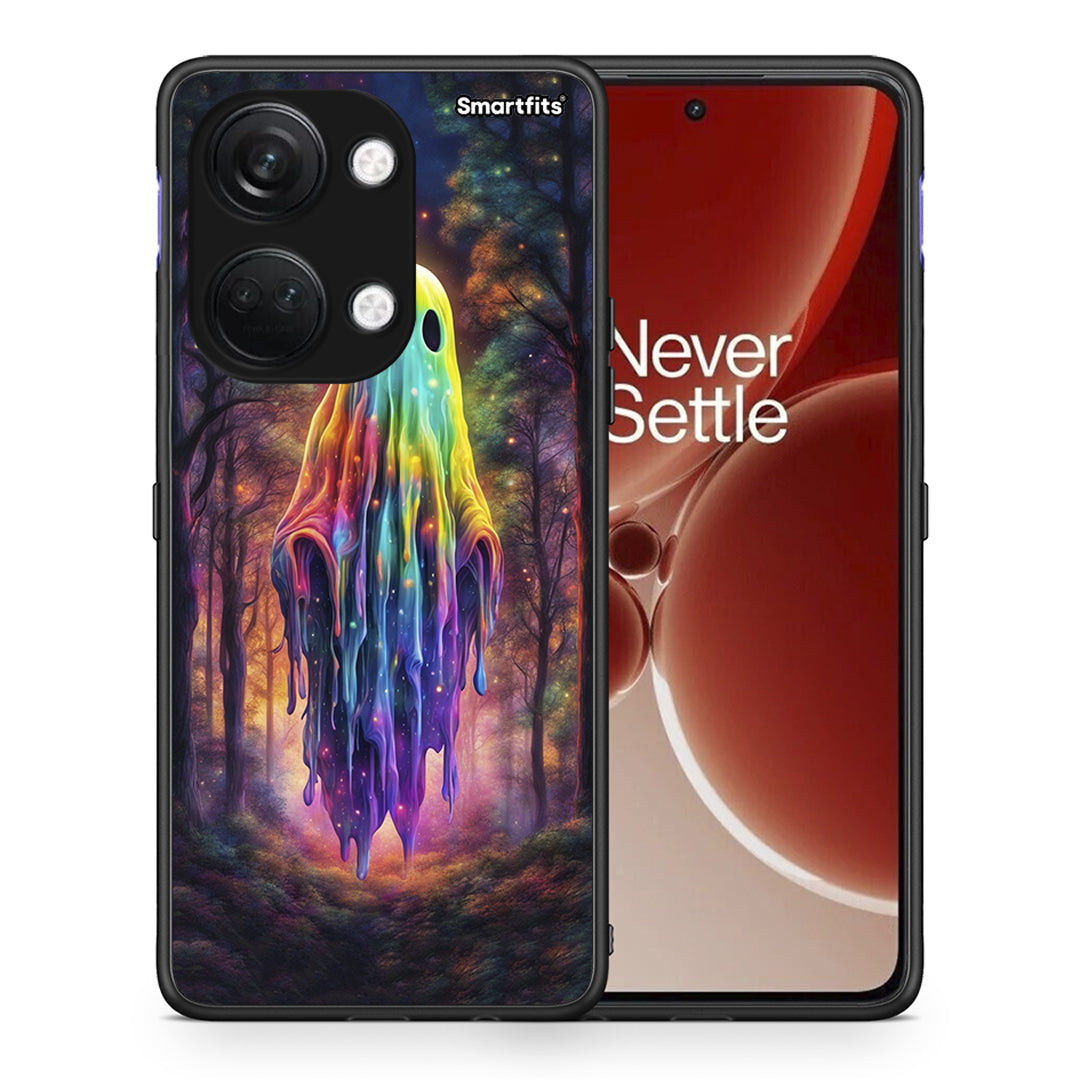 Θήκη OnePlus Nord 3 Halloween Ghost από τη Smartfits με σχέδιο στο πίσω μέρος και μαύρο περίβλημα | OnePlus Nord 3 Halloween Ghost case with colorful back and black bezels