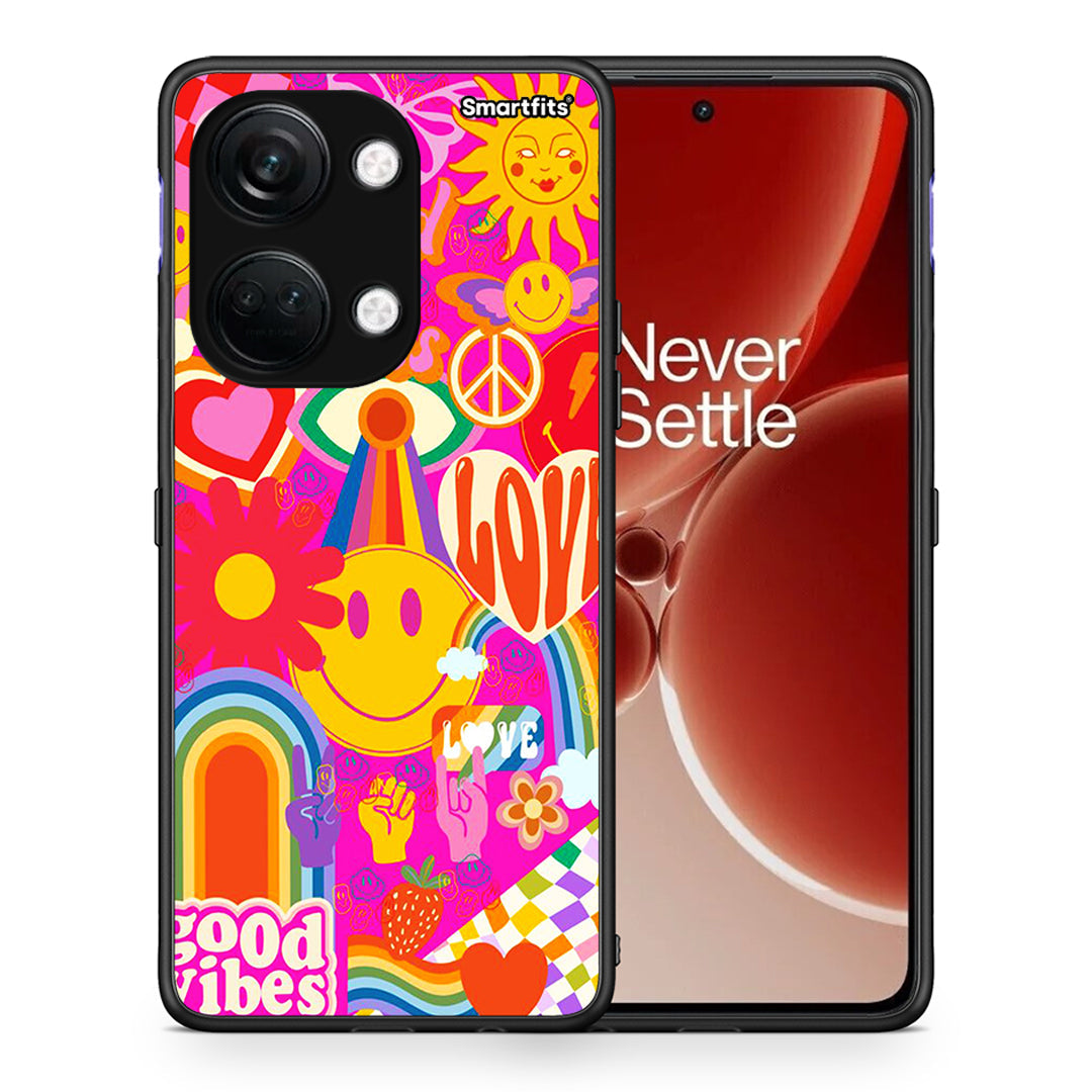 Θήκη OnePlus Nord 3 Hippie Love από τη Smartfits με σχέδιο στο πίσω μέρος και μαύρο περίβλημα | OnePlus Nord 3 Hippie Love case with colorful back and black bezels