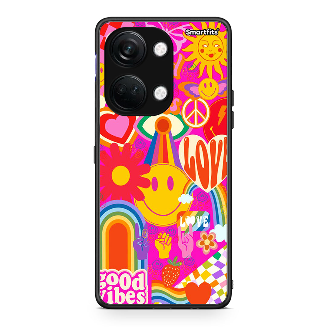 OnePlus Nord 3 Hippie Love θήκη από τη Smartfits με σχέδιο στο πίσω μέρος και μαύρο περίβλημα | Smartphone case with colorful back and black bezels by Smartfits