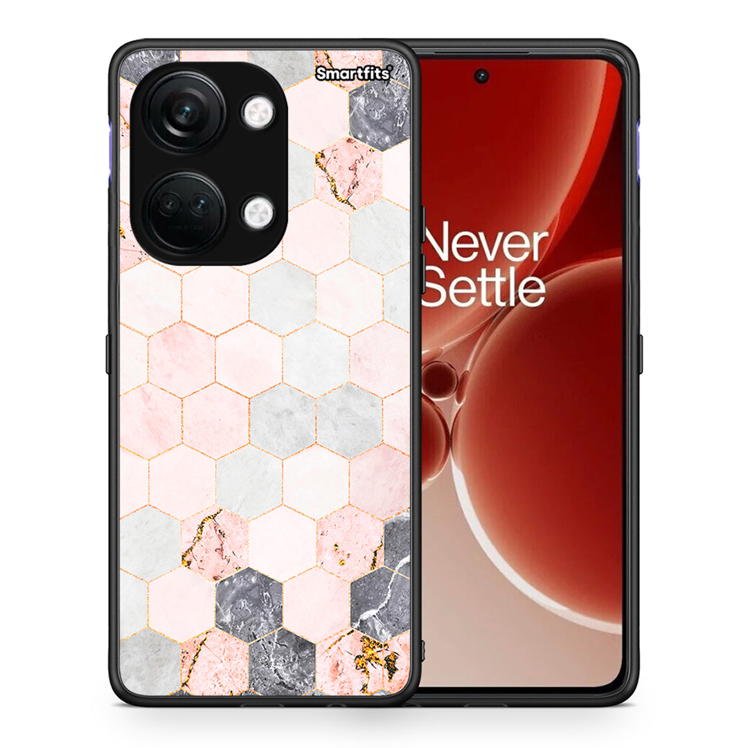 Θήκη OnePlus Nord 3 Hexagon Pink Marble από τη Smartfits με σχέδιο στο πίσω μέρος και μαύρο περίβλημα | OnePlus Nord 3 Hexagon Pink Marble case with colorful back and black bezels