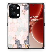 Thumbnail for Θήκη OnePlus Nord 3 Hexagon Pink Marble από τη Smartfits με σχέδιο στο πίσω μέρος και μαύρο περίβλημα | OnePlus Nord 3 Hexagon Pink Marble case with colorful back and black bezels