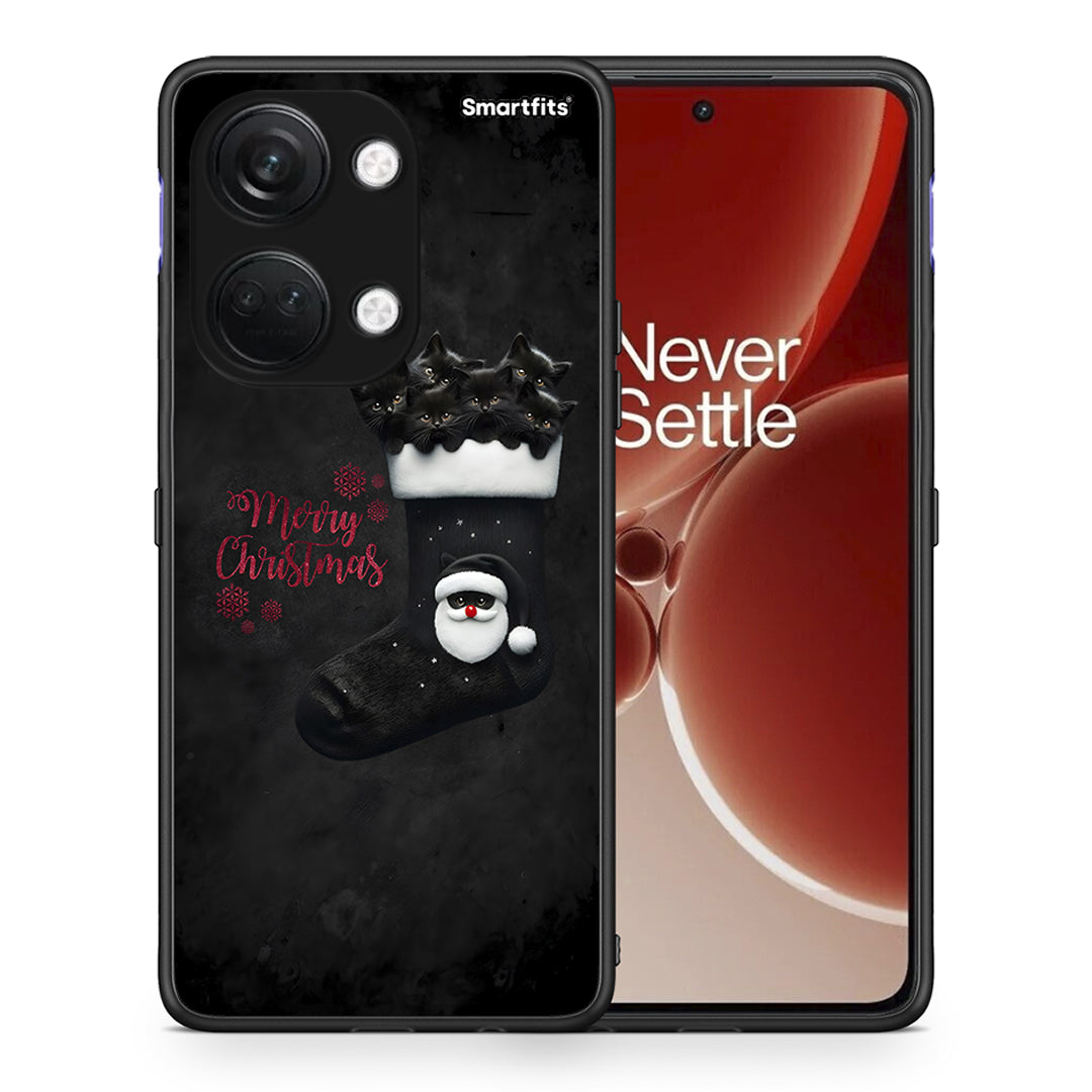 Θήκη OnePlus Nord 3 Merry Cat Christmas από τη Smartfits με σχέδιο στο πίσω μέρος και μαύρο περίβλημα | OnePlus Nord 3 Merry Cat Christmas case with colorful back and black bezels