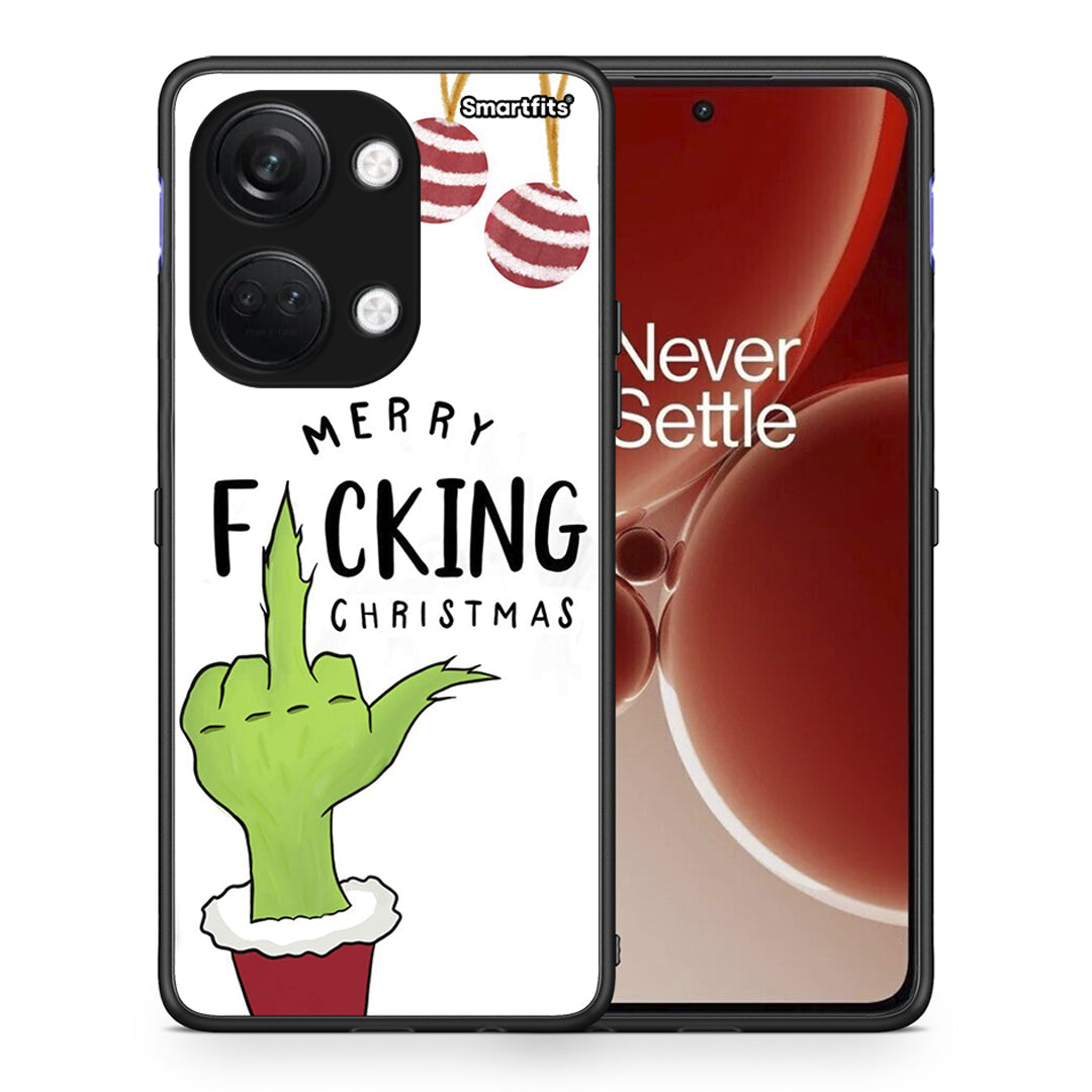 Θήκη OnePlus Nord 3 Merry F Xmas από τη Smartfits με σχέδιο στο πίσω μέρος και μαύρο περίβλημα | OnePlus Nord 3 Merry F Xmas case with colorful back and black bezels