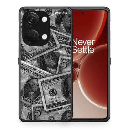 Θήκη OnePlus Nord 3 Money Dollars από τη Smartfits με σχέδιο στο πίσω μέρος και μαύρο περίβλημα | OnePlus Nord 3 Money Dollars case with colorful back and black bezels