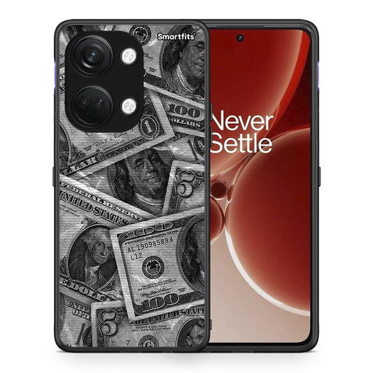 Θήκη OnePlus Nord 3 Money Dollars από τη Smartfits με σχέδιο στο πίσω μέρος και μαύρο περίβλημα | OnePlus Nord 3 Money Dollars case with colorful back and black bezels