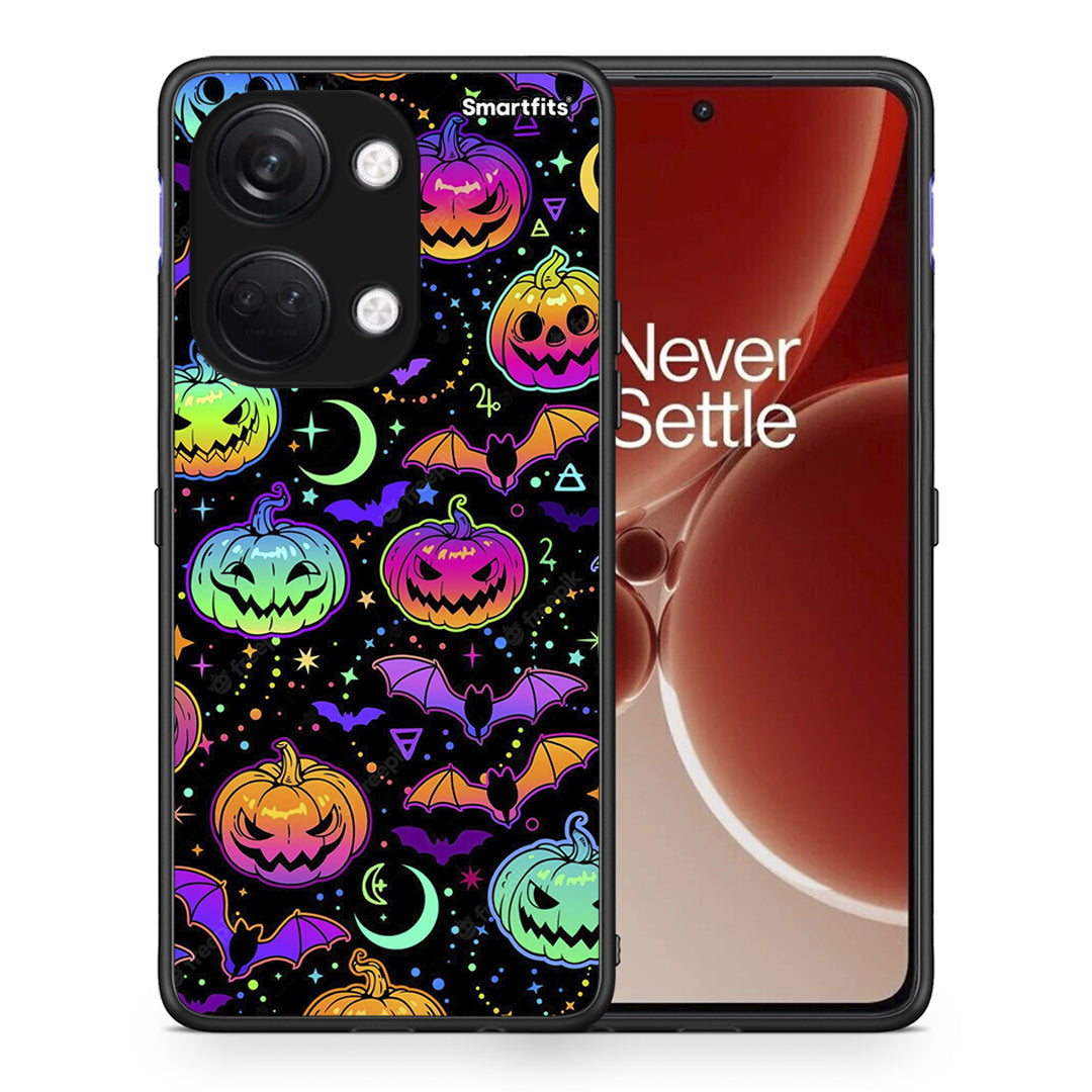 Θήκη OnePlus Nord 3 Neon Halloween από τη Smartfits με σχέδιο στο πίσω μέρος και μαύρο περίβλημα | OnePlus Nord 3 Neon Halloween case with colorful back and black bezels