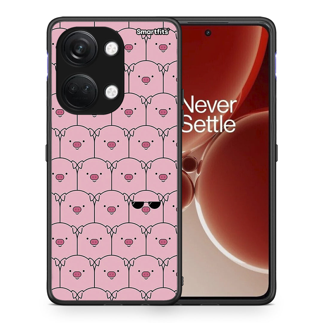 Θήκη OnePlus Nord 3 Pig Glasses από τη Smartfits με σχέδιο στο πίσω μέρος και μαύρο περίβλημα | OnePlus Nord 3 Pig Glasses case with colorful back and black bezels