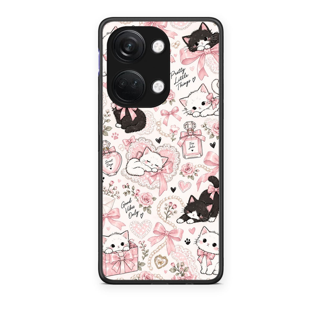 Θήκη OnePlus Nord 3 Pink Bows and Kittens Collage από τη Smartfits με σχέδιο στο πίσω μέρος και μαύρο περίβλημα | OnePlus Nord 3 Pink Bows and Kittens Collage case with colorful back and black bezels