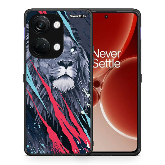 Θήκη OnePlus Nord 3 Lion Designer PopArt από τη Smartfits με σχέδιο στο πίσω μέρος και μαύρο περίβλημα | OnePlus Nord 3 Lion Designer PopArt case with colorful back and black bezels